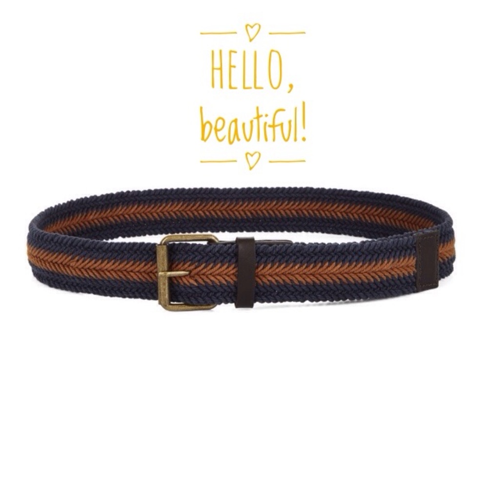 BCBG WAIST BELT WOVEN WEAVED BLUE BROWN BOHO STYLE